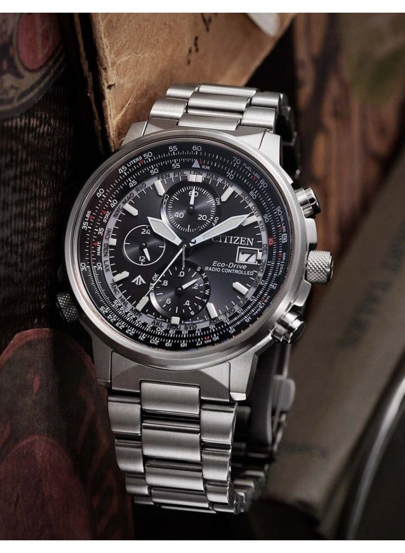 CITIZEN Promaster Sky Eco‑Drive Men's Watch AT8300‑58E, 41 mm Black Dial, Stainless Steel Bracelet, Radio‑Controlled Chronograph, 200 m WR - Image 1