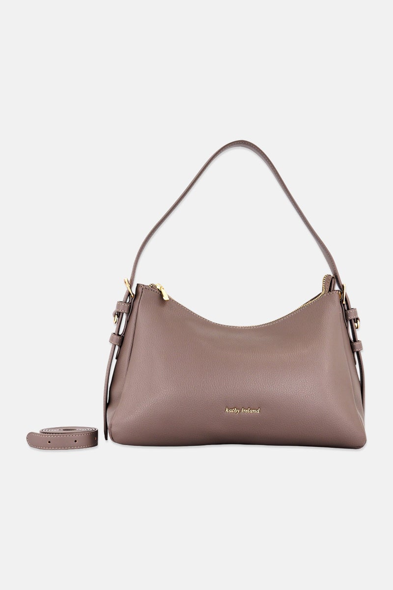 Kathy Ireland Women Brand Logo Shoulder Bag, Taupe - Image 1