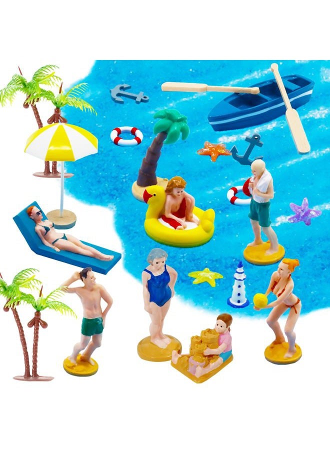 Warmtree 22PCS Miniature Beach Accessories,Miniature Beach Figure Palm Tree Boat Umbrella,Ocean Diorama Kit for DIY Cake Decorations Miniature Garden Accessories Summer Beach Swimming Party Favor Supplies - Image 1