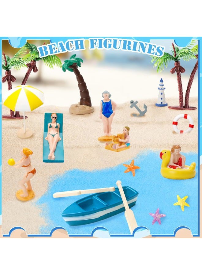 Warmtree 22PCS Miniature Beach Accessories,Miniature Beach Figure Palm Tree Boat Umbrella,Ocean Diorama Kit for DIY Cake Decorations Miniature Garden Accessories Summer Beach Swimming Party Favor Supplies - Image 4