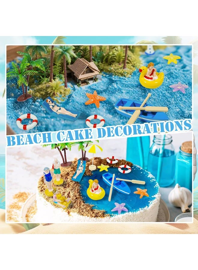 Warmtree 22PCS Miniature Beach Accessories,Miniature Beach Figure Palm Tree Boat Umbrella,Ocean Diorama Kit for DIY Cake Decorations Miniature Garden Accessories Summer Beach Swimming Party Favor Supplies - Image 3