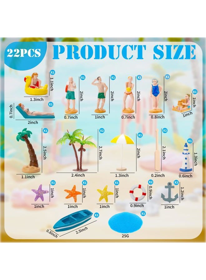 Warmtree 22PCS Miniature Beach Accessories,Miniature Beach Figure Palm Tree Boat Umbrella,Ocean Diorama Kit for DIY Cake Decorations Miniature Garden Accessories Summer Beach Swimming Party Favor Supplies - Image 2