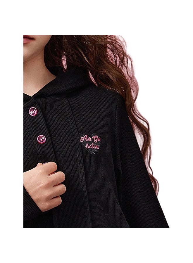 Ask Junior Girls' Autumn Outfit Set, Children'S Hooded Sweatshirt, Casual Cargo Pants, Sporty Color-Block Two-Piece Set, Pink, Size 150 - Image 2