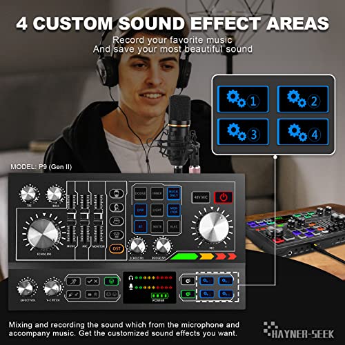 Hayner-Seek Podcast Equipment Bundle for 2, Audio Mixer with Condenser Microphone and 48V Phantom Power Supply Audio Interface for Live Stream Record Game - Image 5