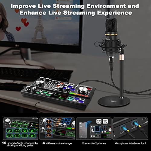 Hayner-Seek Podcast Equipment Bundle for 2, Audio Mixer with Condenser Microphone and 48V Phantom Power Supply Audio Interface for Live Stream Record Game - Image 3