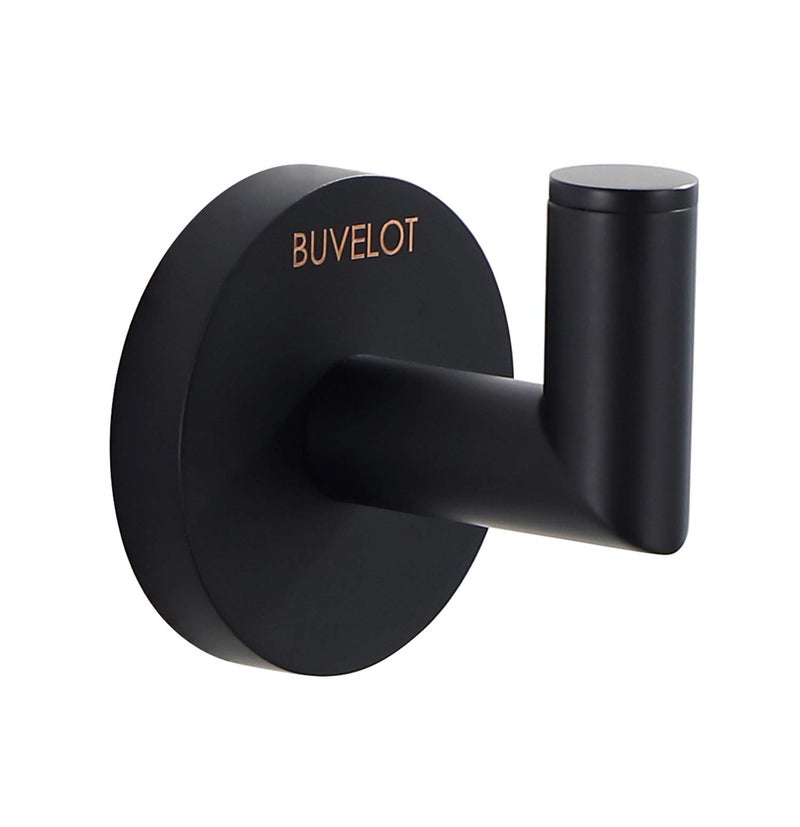 BUVELOT Towel Hook Coat Hooks for Bathroom and Kitchen Single Robe Hook Wall Mounted Matte Black 077010MBLeo Series
