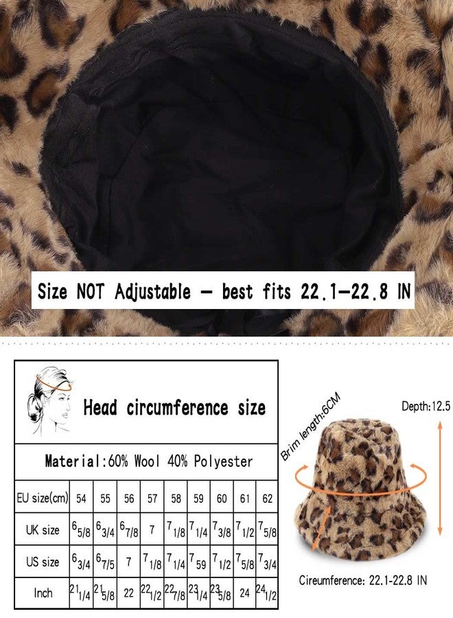Urieo Winter Bucket Hats for Woman Leopard Printed Fluffy Faux Fur Hat Plush Warm Fisherman Hats Daily Outdoor - Image 3