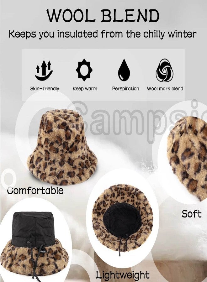 Urieo Winter Bucket Hats for Woman Leopard Printed Fluffy Faux Fur Hat Plush Warm Fisherman Hats Daily Outdoor - Image 5