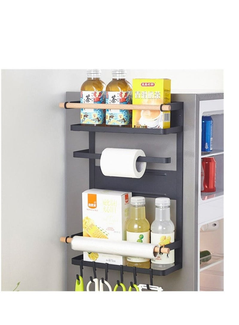 DARIYAH 4-Layer Magnetic Multi-functional Side Shelf Refrigerator Storage Rack Fridge Sidewall Holder Organizer with Hanging Hook J025 - Image 1