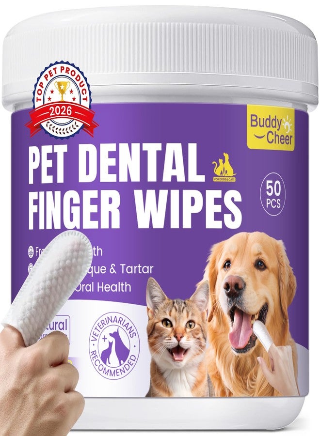 BuddyCheer No-Rinse Dog Dental Care Wipes, Cat & Dog tooth brushing kit, Dog Wipes for Pet & Cat Teeth Cleaning, Dog toothbrush Finger Dental Wipes to Remove Plaque & Tartar, Disposable Dog Wipes - 50 Count - Image 1