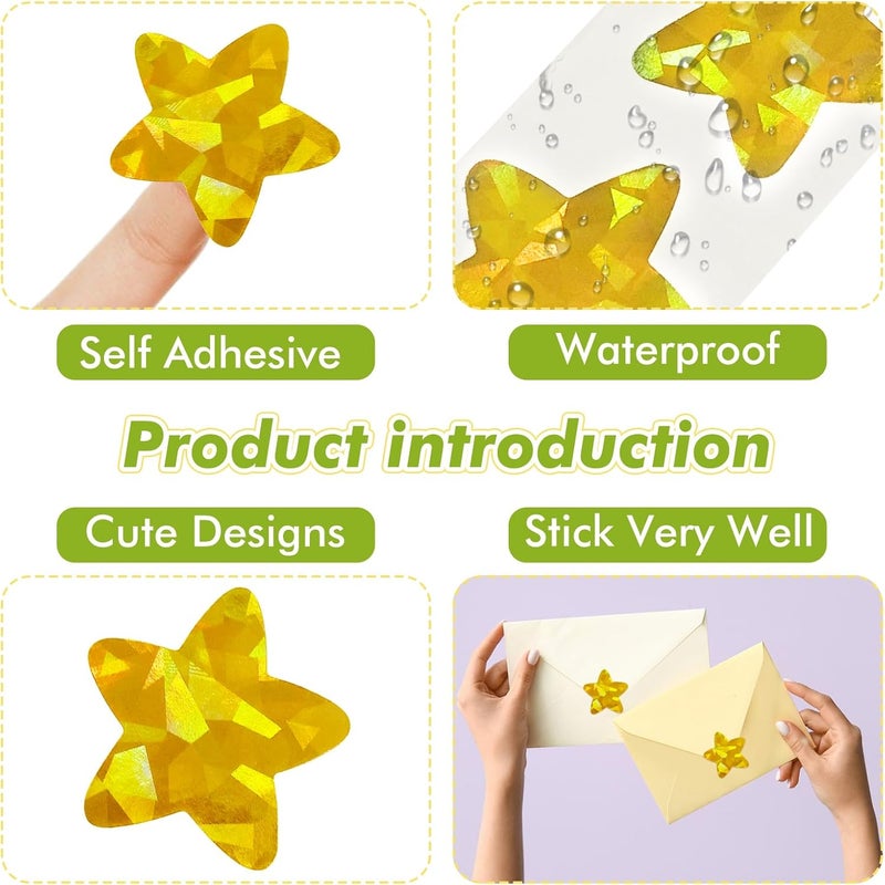 XITDW 3 Rolls Gold Star Stickers,1500Pcs Holographic Star Stickers for Kids Reward, Shiny Metallic Foil Star Stickers for Student Planner and School Classroom Teacher Supplies - Image 4