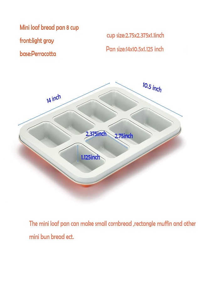 Monfish Mini Loaf Baking Pan 8 Cavity- Small Rectangle cake Pan -Financier Cake Mold Carbon Steel light gray non-stick coating bakeware w Perracotta base - Image 5