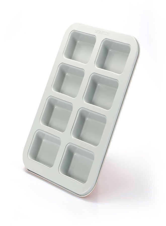 Monfish Mini Loaf Baking Pan 8 Cavity- Small Rectangle cake Pan -Financier Cake Mold Carbon Steel light gray non-stick coating bakeware w Perracotta base - Image 3