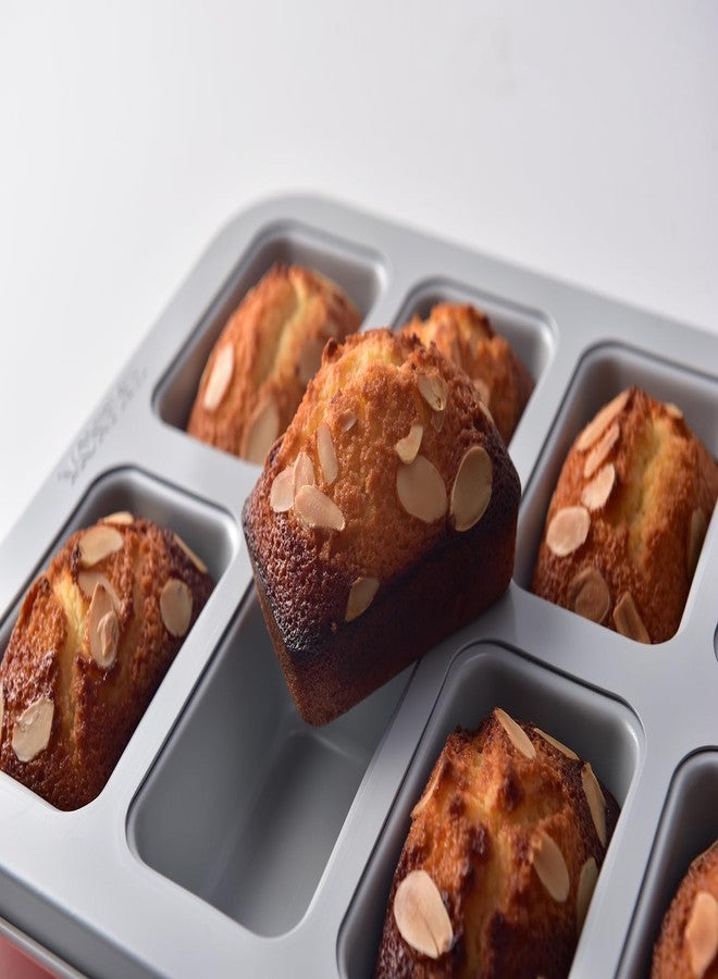 Monfish Mini Loaf Baking Pan 8 Cavity- Small Rectangle cake Pan -Financier Cake Mold Carbon Steel light gray non-stick coating bakeware w Perracotta base - Image 2