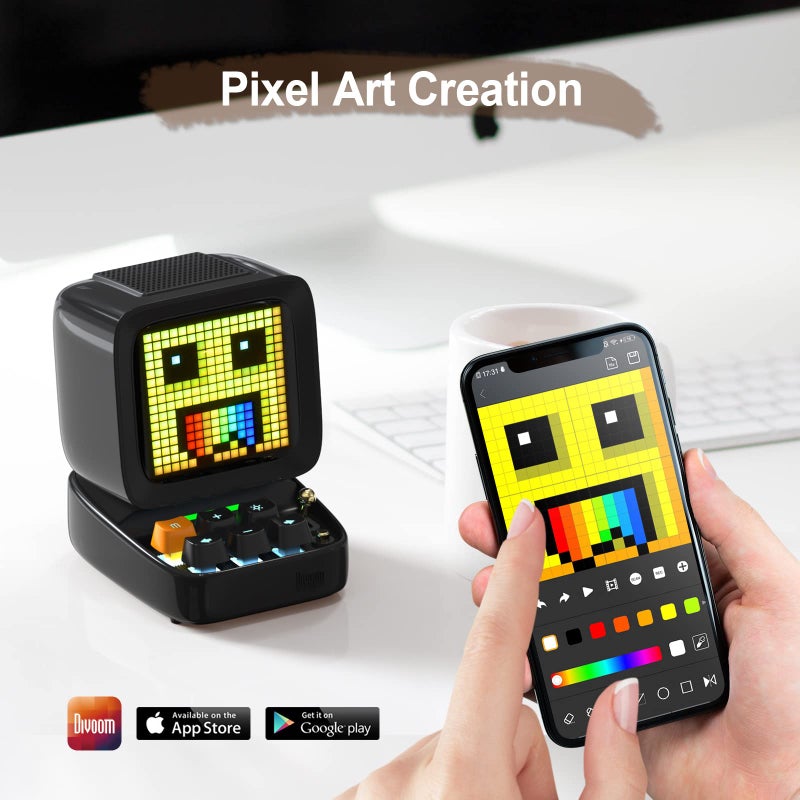 Divoom Ditoo Retro Pixel Art Game Bluetooth Speaker with 16X16 LED App Controlled Front Screen (Black) - Image 4