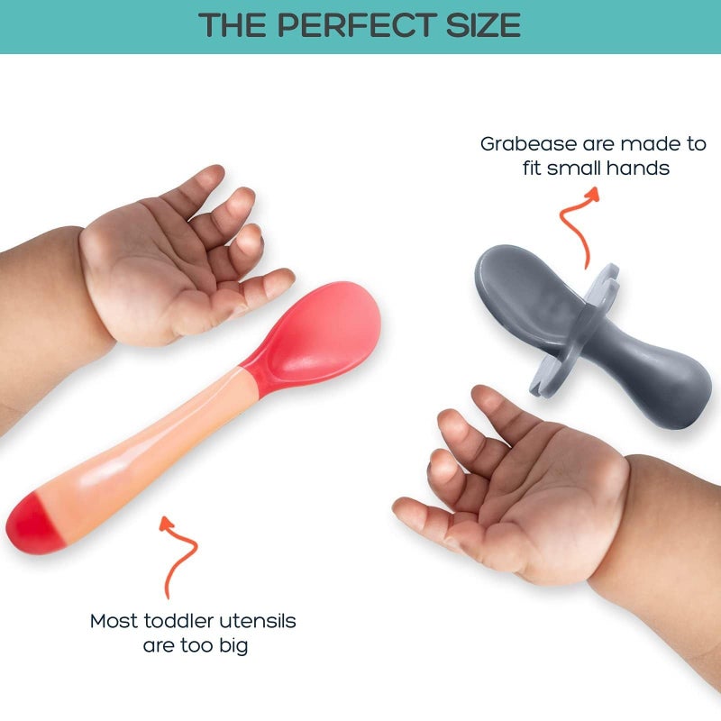 Grabease Baby Feeding Utensils Set - Ergonomic Grip for Self-Feeding - Anti-Choke Collar & Toddler Cutlery Safety - Dishwasher Safe & Travel-Ready Baby Feeding Set - Gray, Pack of 1 - Image 5