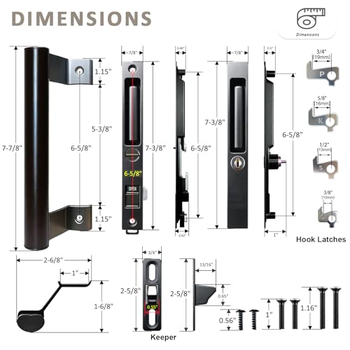 Young Dance Sliding Glass Door Handle Set with Lock - Easy to Install,Patio Sliding Door Handle Fits for 1 to 1-1/8 Door Thickness,6-5/8" Screw Hole Spacing,Perfectly Replacement for Old Handle(Black) - Image 3