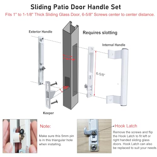 Young Dance Sliding Glass Door Handle Set with Lock - Easy to Install,Patio Sliding Door Handle Fits for 1 to 1-1/8 Door Thickness,6-5/8" Screw Hole Spacing,Perfectly Replacement for Old Handle(Black) - Image 4