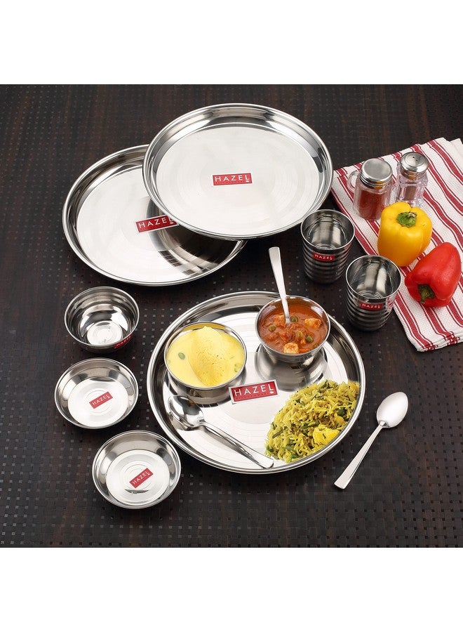 Hazel HAZEL Stainless Steel Dinner Set of 30 Pieces | 5 Plates, 10 Bowls, 5 Spoons, 5 Dessert Plates, 5 Glasses - Silver - Image 2