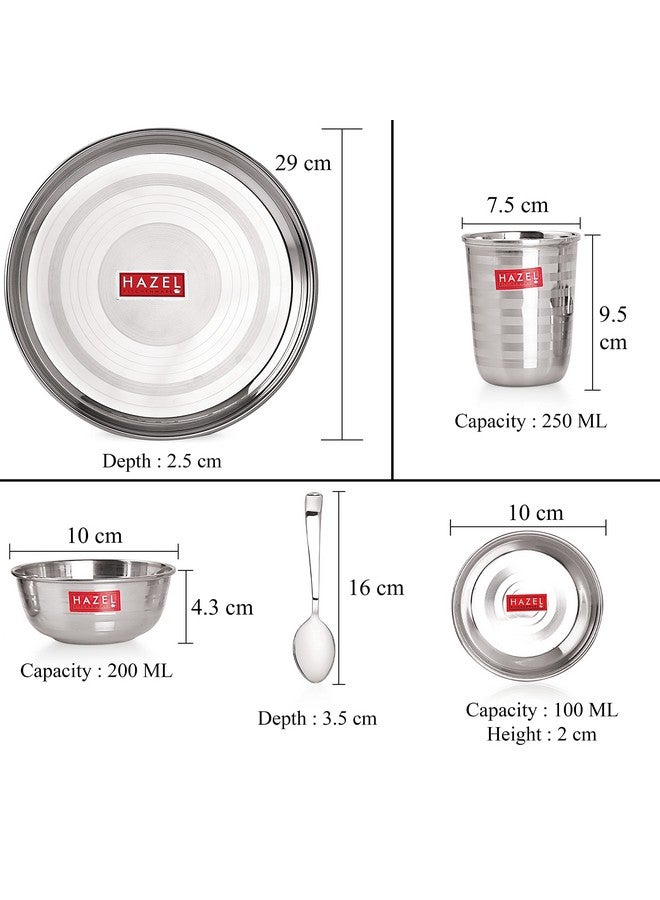 Hazel HAZEL Stainless Steel Dinner Set of 30 Pieces | 5 Plates, 10 Bowls, 5 Spoons, 5 Dessert Plates, 5 Glasses - Silver - Image 4