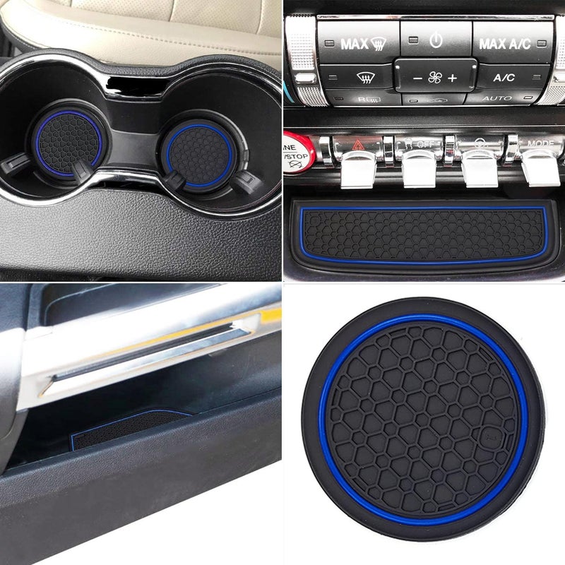 Auprite Non-Slip Mats for Ford Mustang 2015-2023, 5-Piece Set with Dark Blue Trim - Image 2
