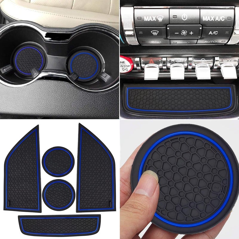 Auprite Non-Slip Mats for Ford Mustang 2015-2023, 5-Piece Set with Dark Blue Trim - Image 1