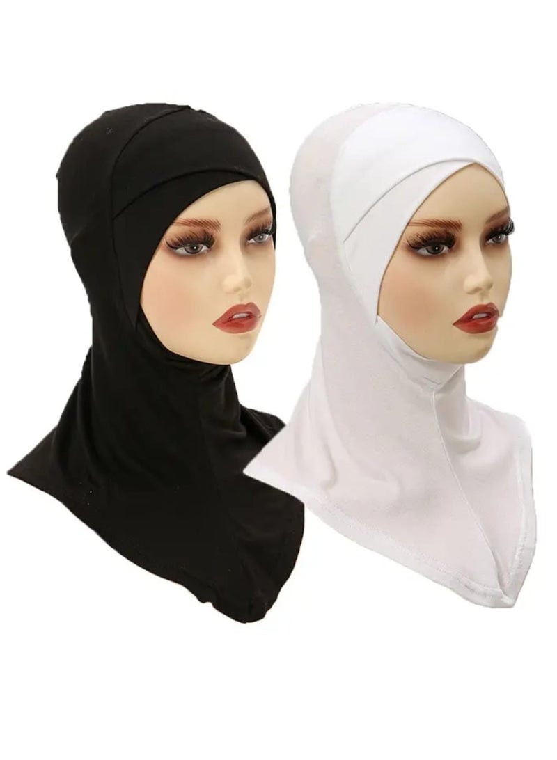 Sheiby 2-piece (Black & White) Muslim Women Hijab - latest head cross design Undercap Scarf with Neck Chin Cover- Bio based Modal stretchable cloth. Sports Hijab  - Image 1