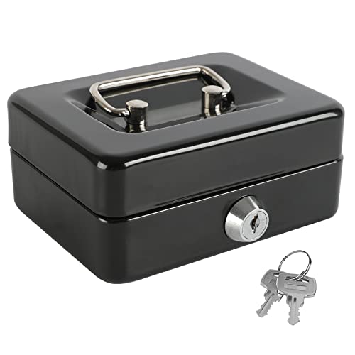 xydled Locking Steel Mini Cash Box with Removable Coin Tray and Key Lock for Kids,4.92" x 3.74" x 2.36",Black - Image 1