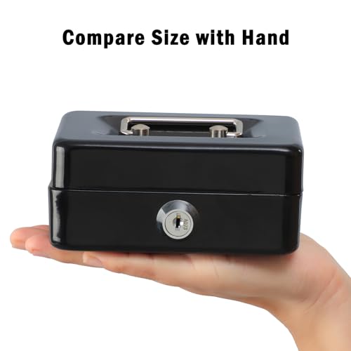 xydled Locking Steel Mini Cash Box with Removable Coin Tray and Key Lock for Kids,4.92" x 3.74" x 2.36",Black - Image 3