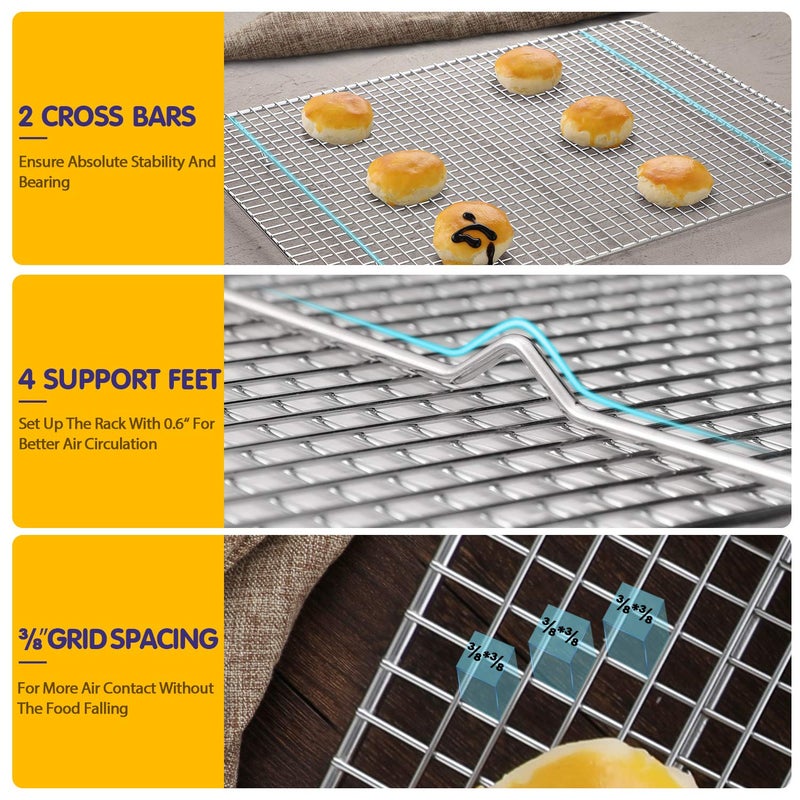 Hiware 2-Pack Cooling Racks for Baking - 10" x 15" - Stainless Steel Wire Cookie Rack Fits Jelly Roll Sheet Pan, Oven Safe for Cooking, Roasting, Grilling - Image 3