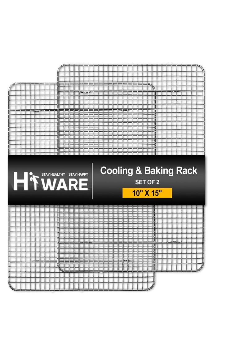Hiware Hiware 2-Pack Cooling Racks for Baking - 10" x 15" - Stainless Steel Wire Cookie Rack Fits Jelly Roll Sheet Pan, Oven Safe for Cooking, Roasting, Grilling - Image 1
