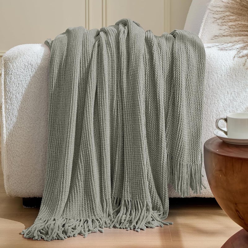 inhand Knit Throw Blanket for Sofa Bed, Soft Cozy Large Mesh Tassel Bohemian Style Blanket for Women, Warm Autumn and Winter Decoration, 60 x 80 inches - Image 2