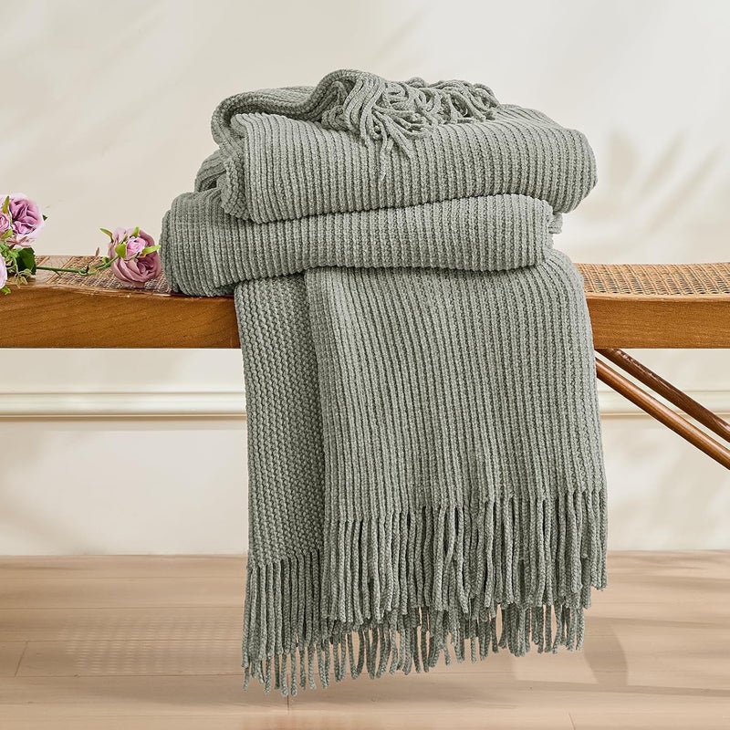 inhand Knit Throw Blanket for Sofa Bed, Soft Cozy Large Mesh Tassel Bohemian Style Blanket for Women, Warm Autumn and Winter Decoration, 60 x 80 inches - Image 3