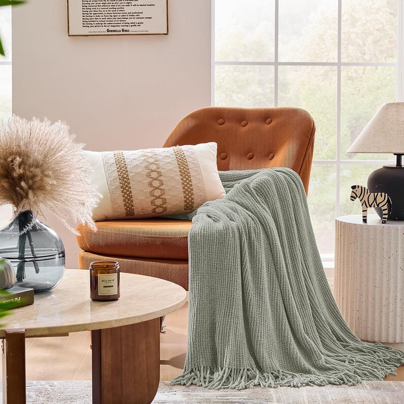 inhand Knit Throw Blanket for Sofa Bed, Soft Cozy Large Mesh Tassel Bohemian Style Blanket for Women, Warm Autumn and Winter Decoration, 60 x 80 inches - Image 4