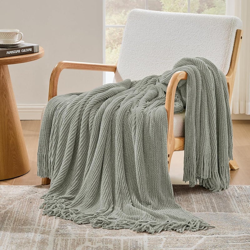 inhand Knit Throw Blanket for Sofa Bed, Soft Cozy Large Mesh Tassel Bohemian Style Blanket for Women, Warm Autumn and Winter Decoration, 60 x 80 inches - Image 5