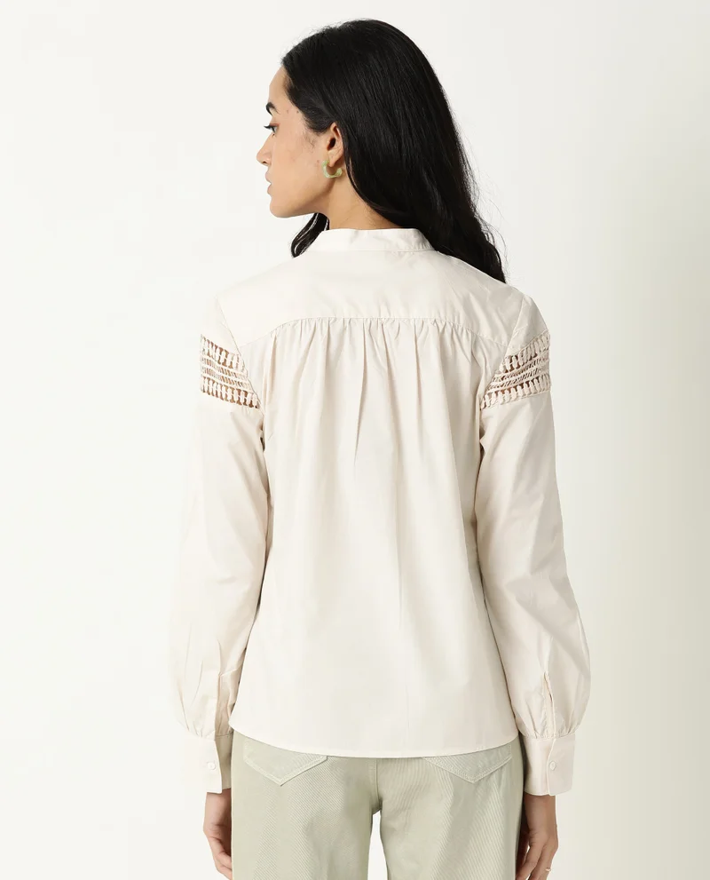Rareism Women's Lace Insert Poplin Fitted Shirt
