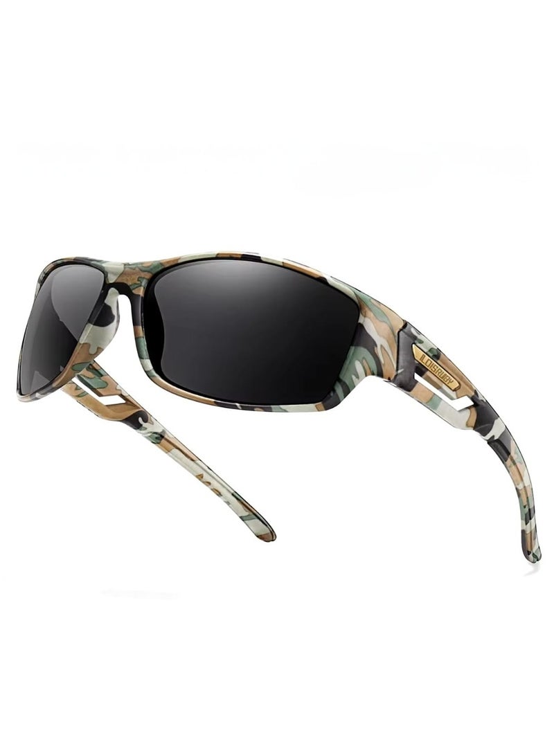 POLITE Camouflage Green Military Style Sunglass for Men and Women, UV400 Polarized Outdoor Sunglasses for Cycling, Fishing, Hunting, Running, Offroad Driving - Image 1