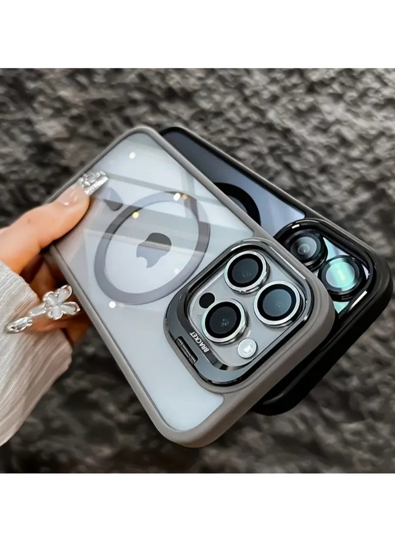 Generic Luxury Magnetic Shockproof Phone Case for Iphone 16 Pro Funda Stand Glass Lens Protection Back Cover  - Image 3