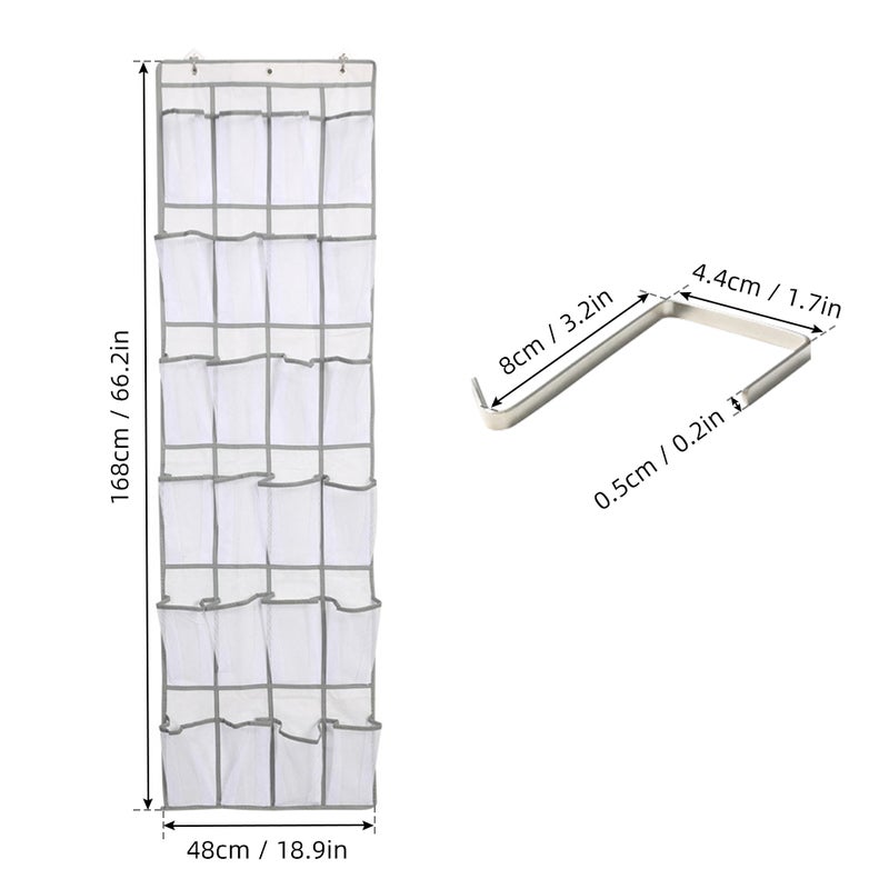 2Pcs 24 Large Mesh Pockets Storage Bag Behind the Door Shoe Organizer Over the Door Shoe Rack Shoe Shelf White - Image 5