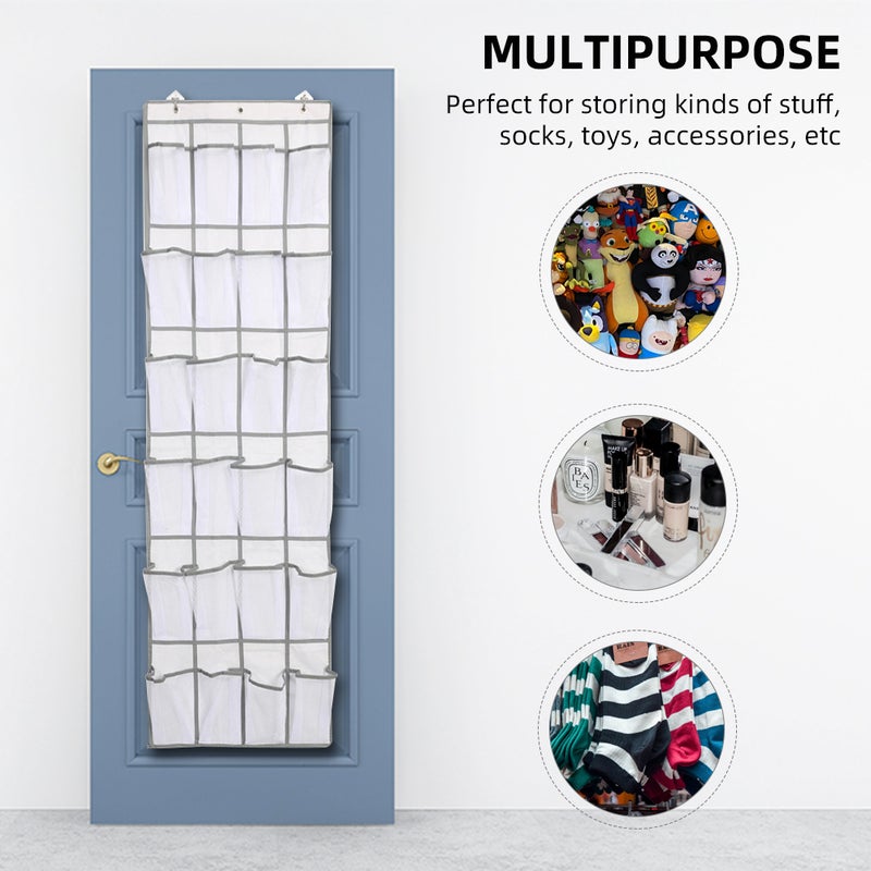 2Pcs 24 Large Mesh Pockets Storage Bag Behind the Door Shoe Organizer Over the Door Shoe Rack Shoe Shelf White - Image 3
