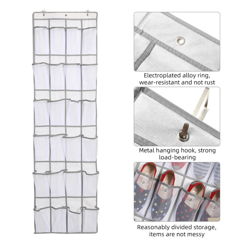 2Pcs 24 Large Mesh Pockets Storage Bag Behind the Door Shoe Organizer Over the Door Shoe Rack Shoe Shelf White - Image 4