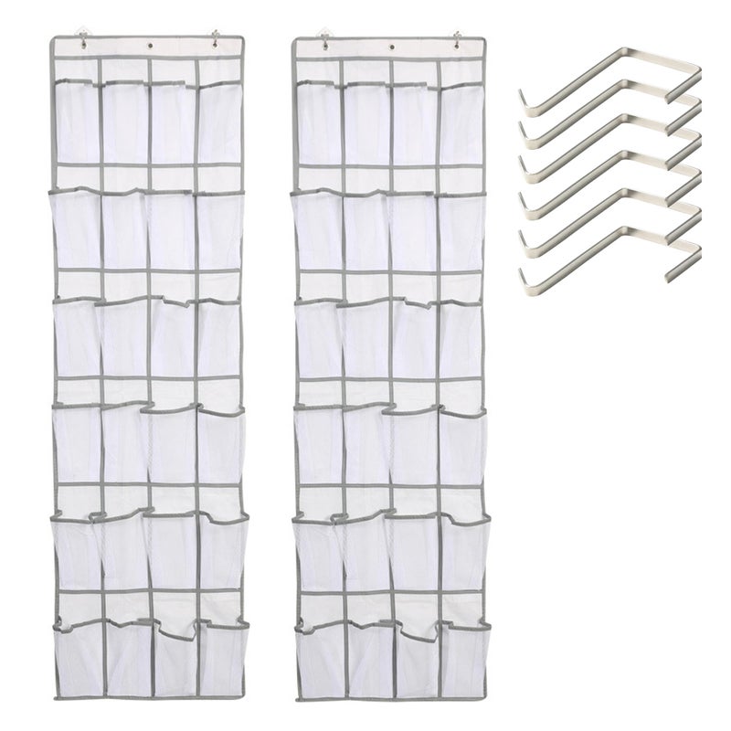 2Pcs 24 Large Mesh Pockets Storage Bag Behind the Door Shoe Organizer Over the Door Shoe Rack Shoe Shelf White - Image 1