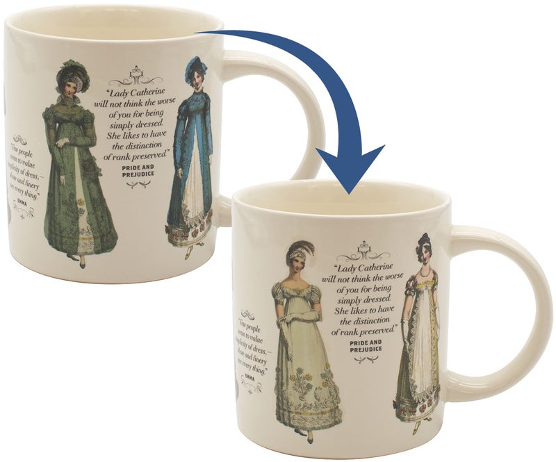 The Unemployed Philosophers Guild Jane Austen Finery Color Changing Mug - Coffee Transforms Day Attire To Show Evening Gowns, Comes in Gift Box, 12 oz - Image 1