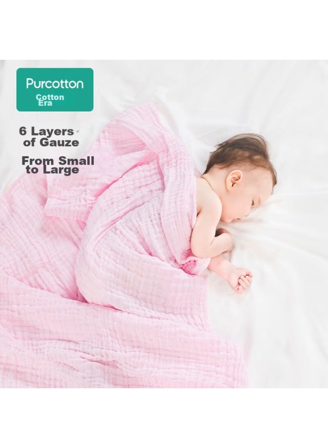 Purcotton Baby Bath Towel, 6-layer Washable Gauze Bath Towel, Pure Cotton Large Towel Blanket Gift Box For Babies, Pink 95*95cm - Image 2