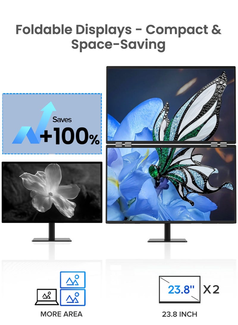 أوبيرفكت شاشة UPERFECT 23.8 بوصة مزدوجة محمولة مقاس 23.8 بوصة شاشة محمولة 1920*1080P FHD USB C Mini HDMI للكمبيوتر المحمول الكمبيوتر الشخصي الذكي XBO Switch PS4/5، هيكل معدني، شاشة محمولة قابلة للتركيب VESA - Image 4