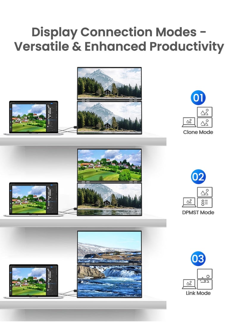 أوبيرفكت شاشة UPERFECT 23.8 بوصة مزدوجة محمولة مقاس 23.8 بوصة شاشة محمولة 1920*1080P FHD USB C Mini HDMI للكمبيوتر المحمول الكمبيوتر الشخصي الذكي XBO Switch PS4/5، هيكل معدني، شاشة محمولة قابلة للتركيب VESA - Image 3