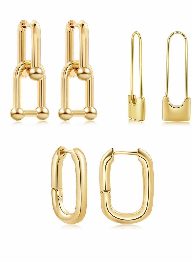 Excefore Ball U Shape Pin Y2K Minimalist Style Chunky Earring Link Chain Circle Hoop Earrings Paperclip Jewelry Drop Dangle Set For Women Teen Girls 3 Pairs - Image 1