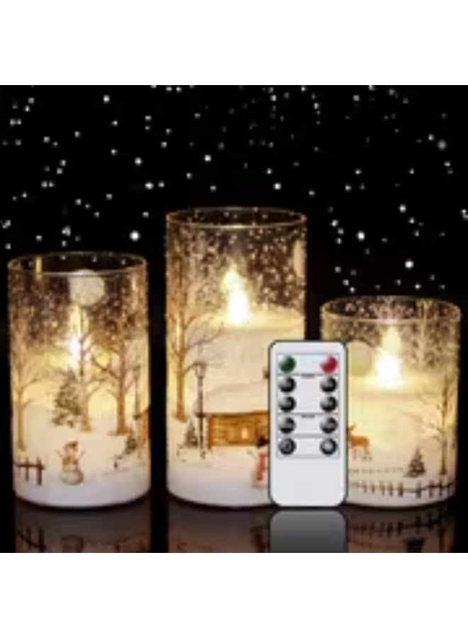 إيروريكس مجموعة 3 قطع شموع LED بدون لهب مع مؤقت وتشغيل/إيقاف تلقائي – تعمل بالبطارية، لهب متلألئ واقعي، إضاءة بيضاء دافئة، شموع أعمدة بتصميم رجل الثلج والظبي للكريسماس للاستخدام داخل/خارج المنزل (بلاستيك) – ديكور طاولة لموسم الشتاء (بدون شمع) - Image 2