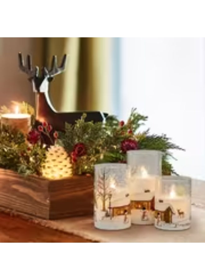 إيروريكس مجموعة 3 قطع شموع LED بدون لهب مع مؤقت وتشغيل/إيقاف تلقائي – تعمل بالبطارية، لهب متلألئ واقعي، إضاءة بيضاء دافئة، شموع أعمدة بتصميم رجل الثلج والظبي للكريسماس للاستخدام داخل/خارج المنزل (بلاستيك) – ديكور طاولة لموسم الشتاء (بدون شمع) - Image 1