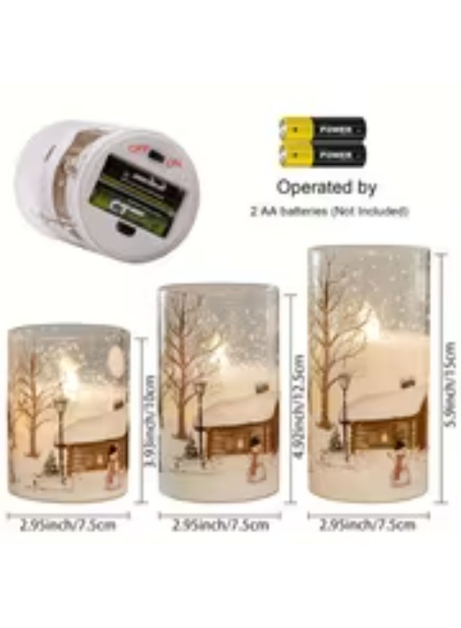 إيروريكس مجموعة 3 قطع شموع LED بدون لهب مع مؤقت وتشغيل/إيقاف تلقائي – تعمل بالبطارية، لهب متلألئ واقعي، إضاءة بيضاء دافئة، شموع أعمدة بتصميم رجل الثلج والظبي للكريسماس للاستخدام داخل/خارج المنزل (بلاستيك) – ديكور طاولة لموسم الشتاء (بدون شمع) - Image 3